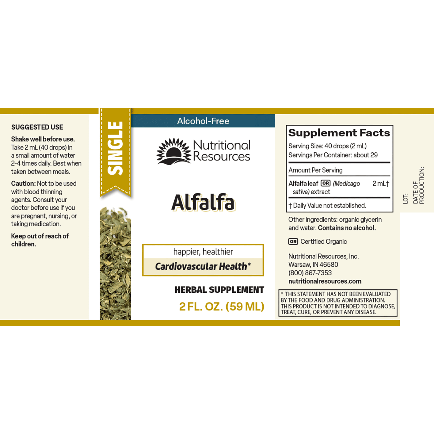 Alfalfa Leaf Extract Label – Cardiovascular Support, Alcohol-Free Liquid Herbal - Nutritional Resources
