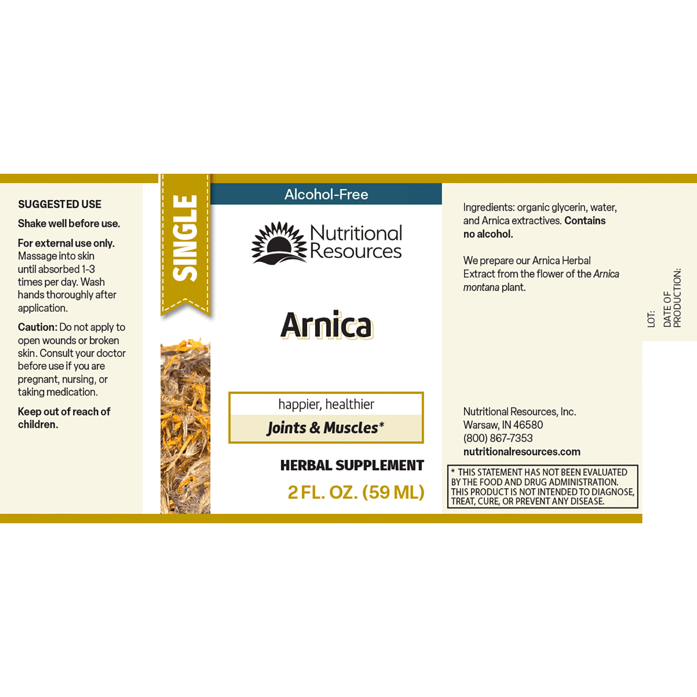 Arnica Flower Extract Label – Joint & Muscle Support, Alcohol-Free Liquid Herbal - Nutritional Resources