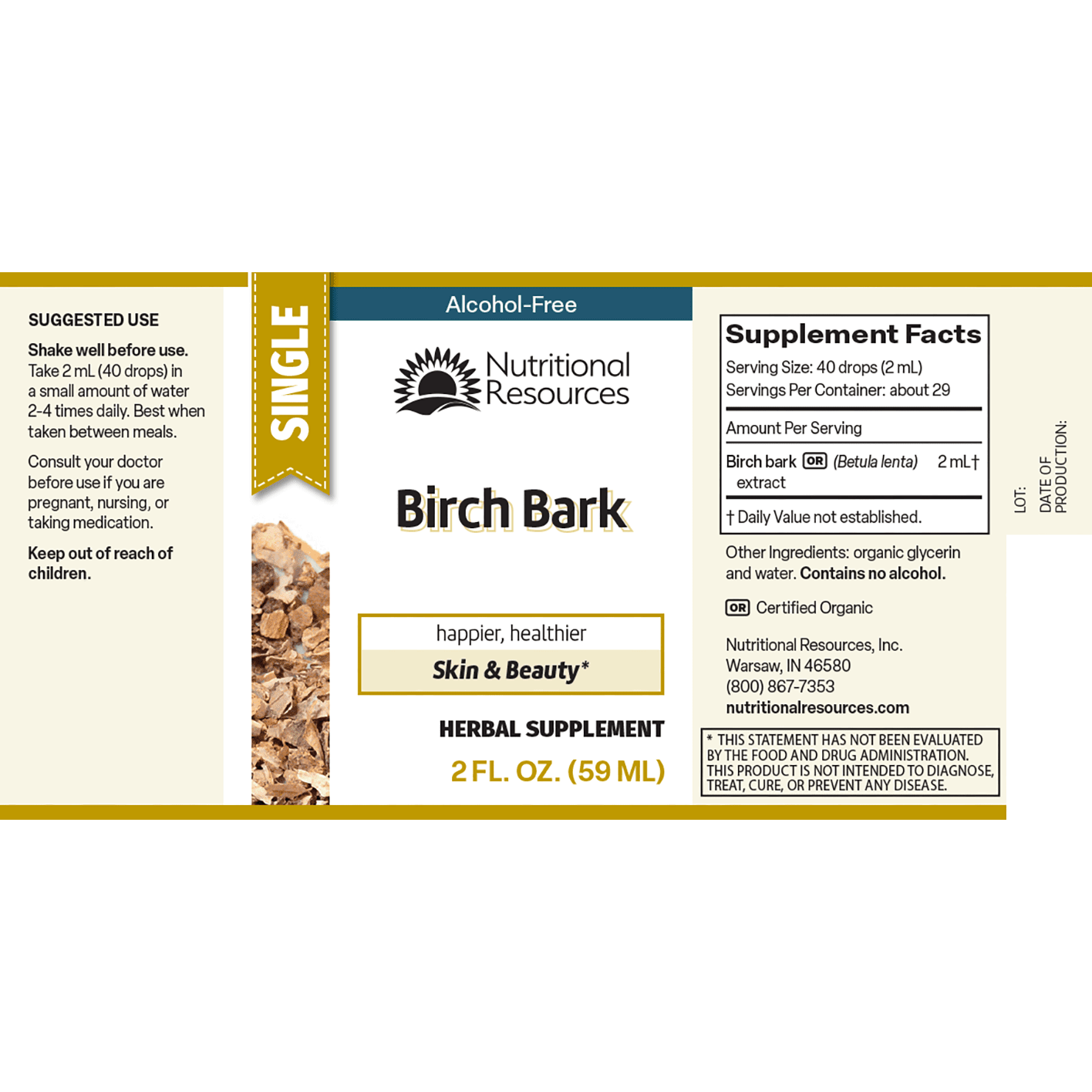 Birch Bark Extract Label – Skin & Beauty Support, Alcohol-Free Liquid Herbal - Nutritional Resources