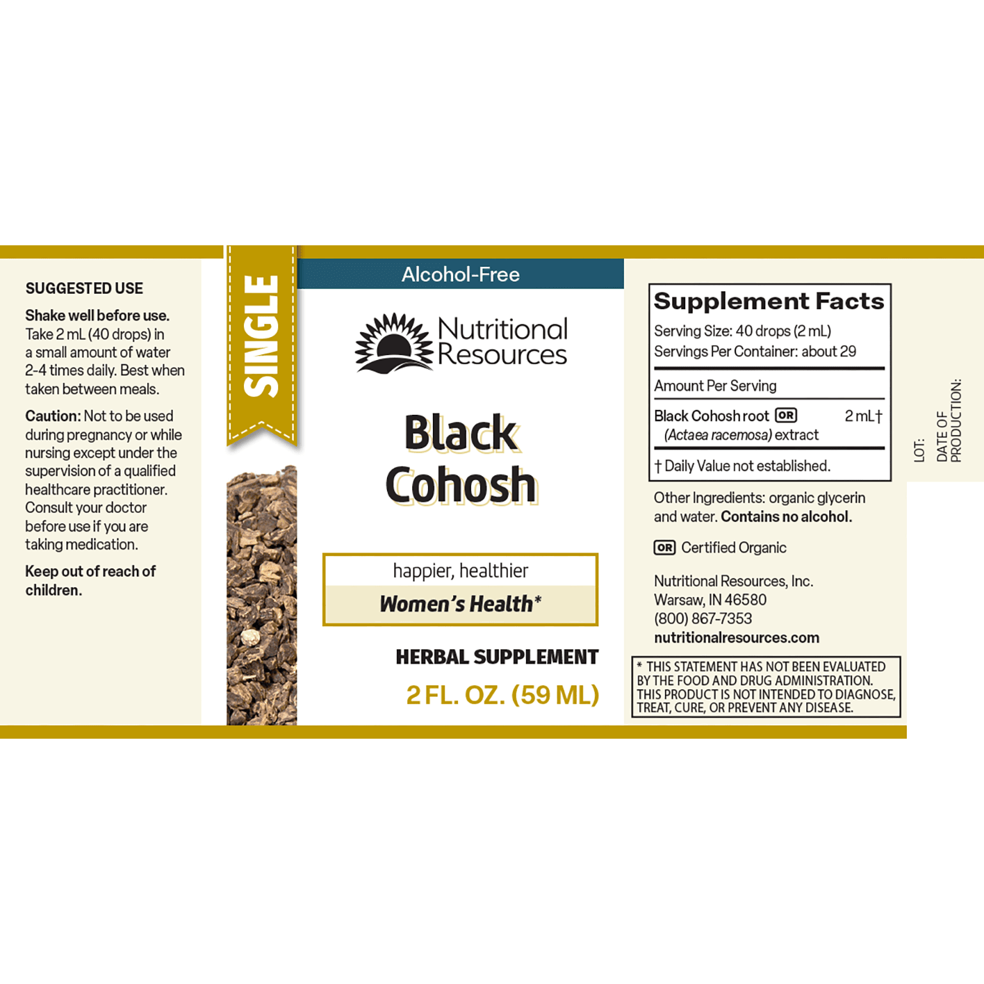 Black Cohosh Root Extract Label – Women's Health Support, Alcohol-Free Liquid Herbal - Nutritional Resources