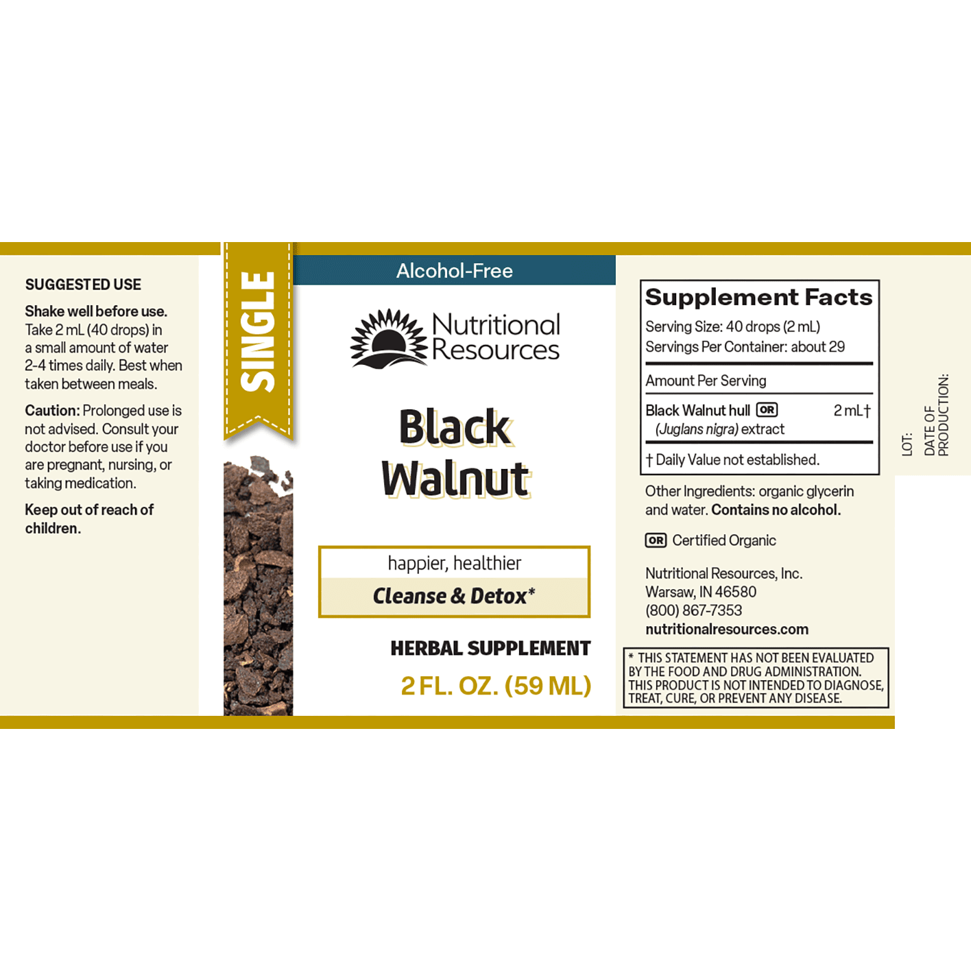 Black Walnut Hull Extract Label – Cleanse & Detox Support, Alcohol-Free Liquid Herbal - Nutritional Resources
