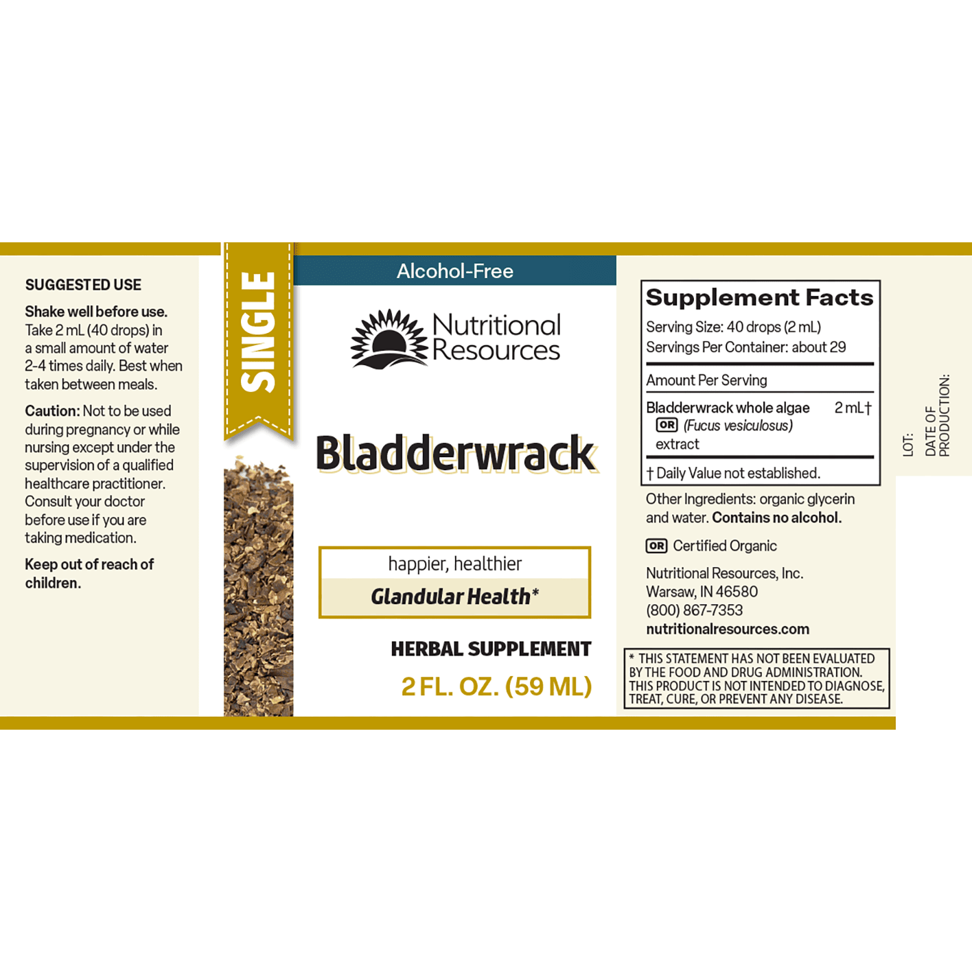 Bladderwrack Extract Label – Glandular Support, Alcohol-Free Liquid Herbal - Nutritional Resources