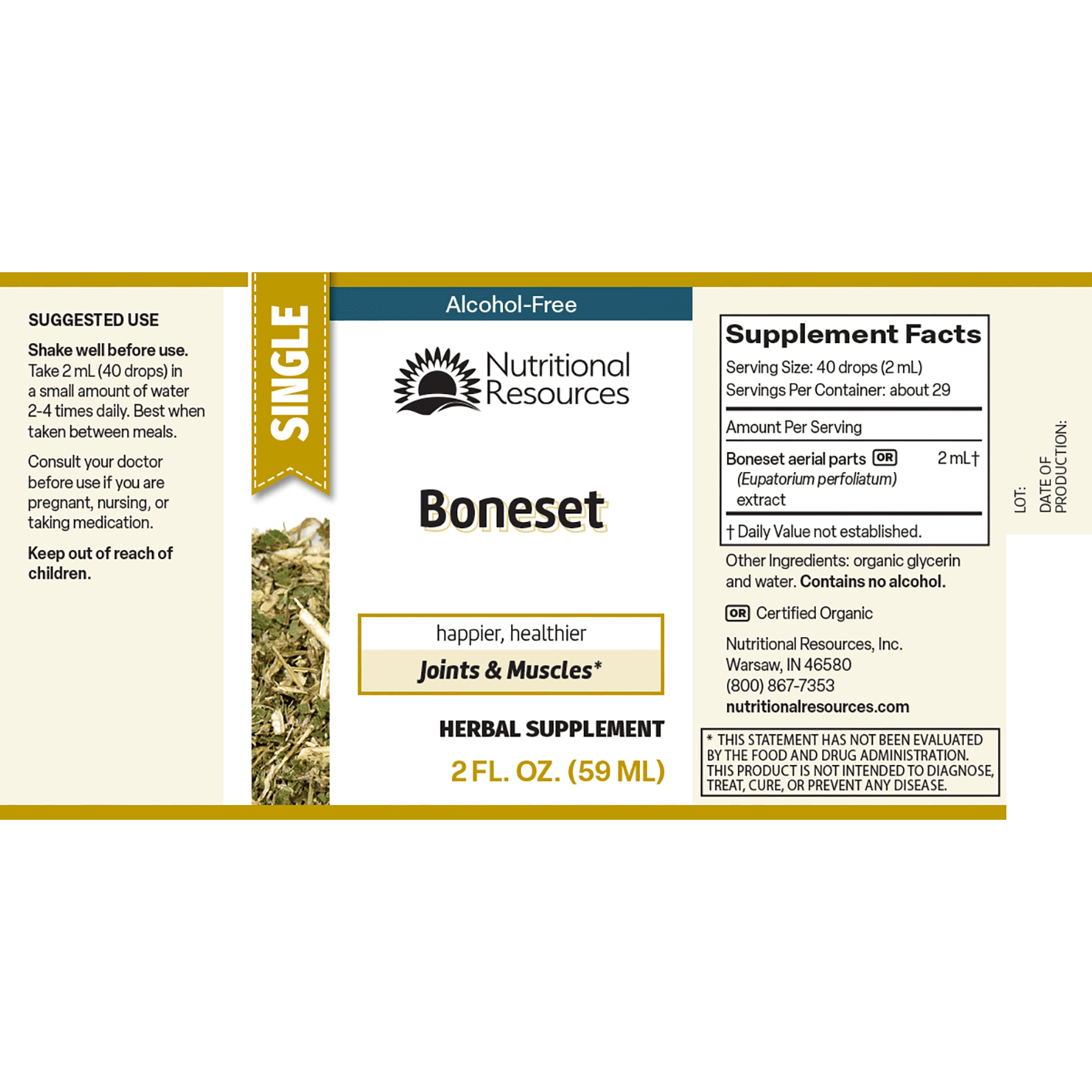 Boneset Herb Extract Label – Joint & Muscle Support (Alcohol-Free) - Nutritional Resources
